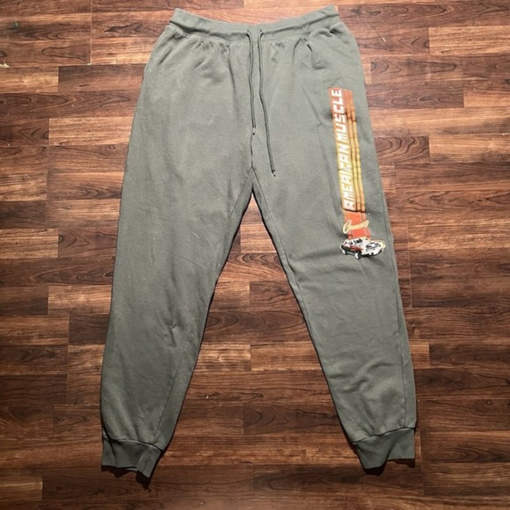 Men's ‎ American Muscle Jogger Sweatpants Camaro Green Size XL Drawcord